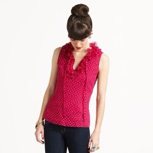 Kate Spade Antoinette Ruffle Dot Print Chiffon Silk Sleeveless top, MSRP $175, M
